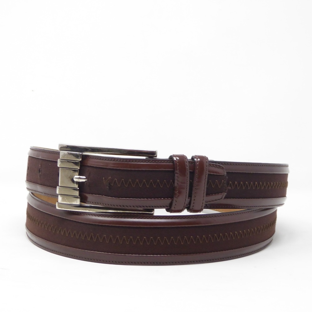 Mezlan Mens Belt Brown Leather Suede Zig Zag Stitch Size 48